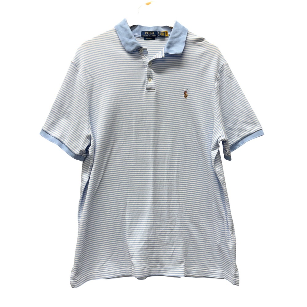 Polo Ralph‎ Lauren Polo Shirt Mens XL Classic Fit Light Blue Striped Flesh Pony